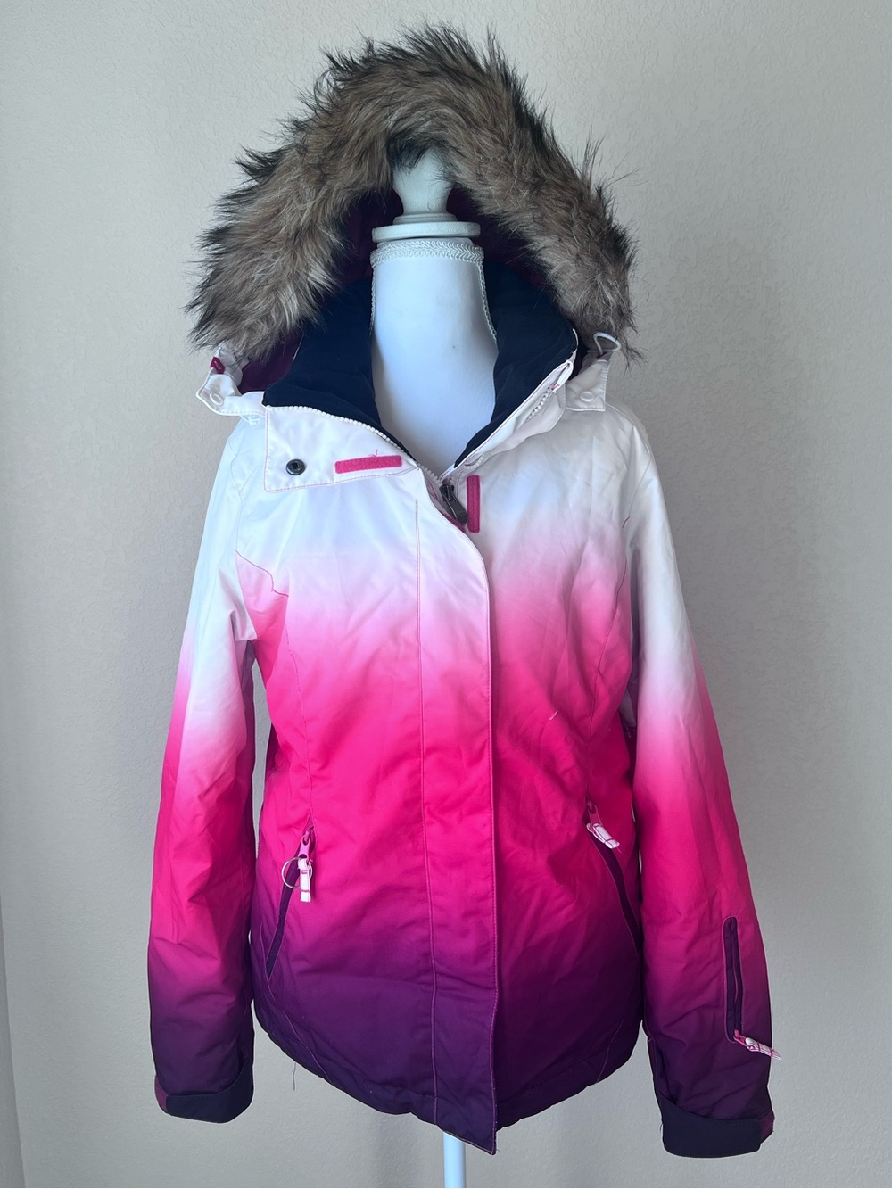 Roxy Ombre Ski Jacket Faux Fur Removable Hood 10K Dry Flight Technology Medium